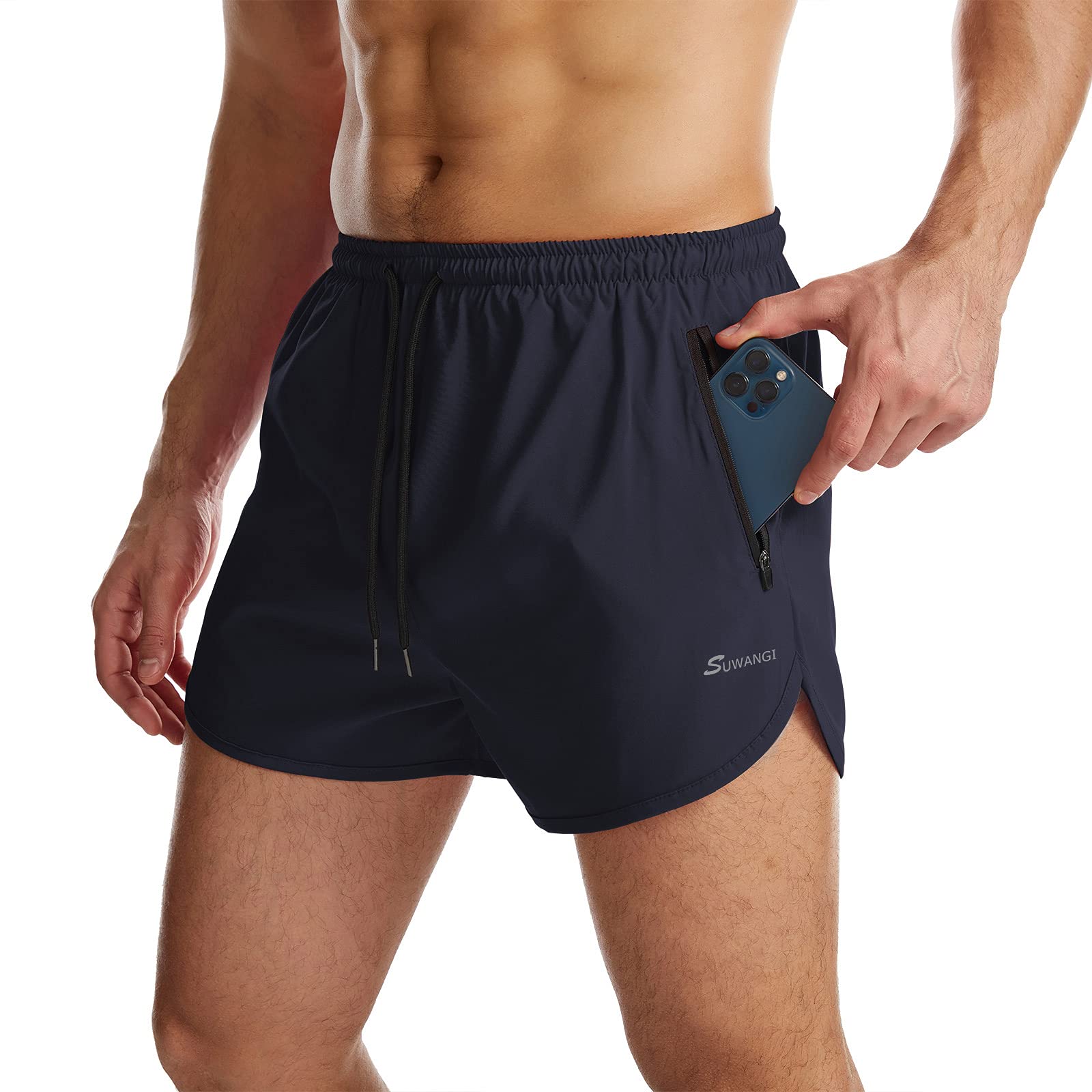 Suwangi Herren Sport Shorts Laufshorts Kurze Hose Schnell mit Innenslip Trocknend Sporthose mit Tasch