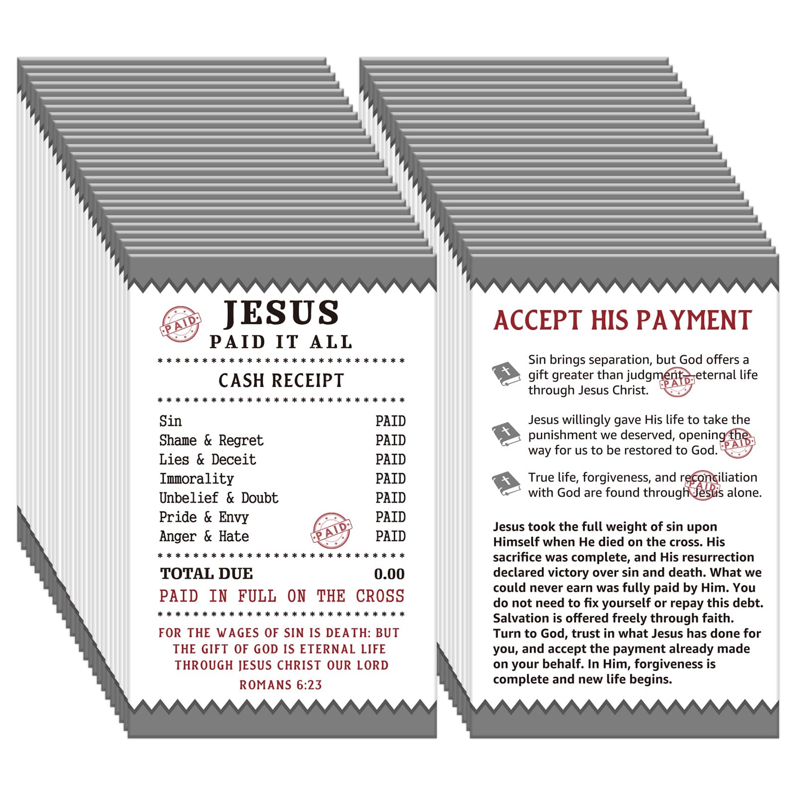 cosmisun Gospel Tract Card Plan of Salvation 240 Pcs Jesus Paid It All Cards Pocket Holy Postcards Christian Inspirational Bible Verse Bookmark Prayer Gifts for Women Men Party Church Evangelism