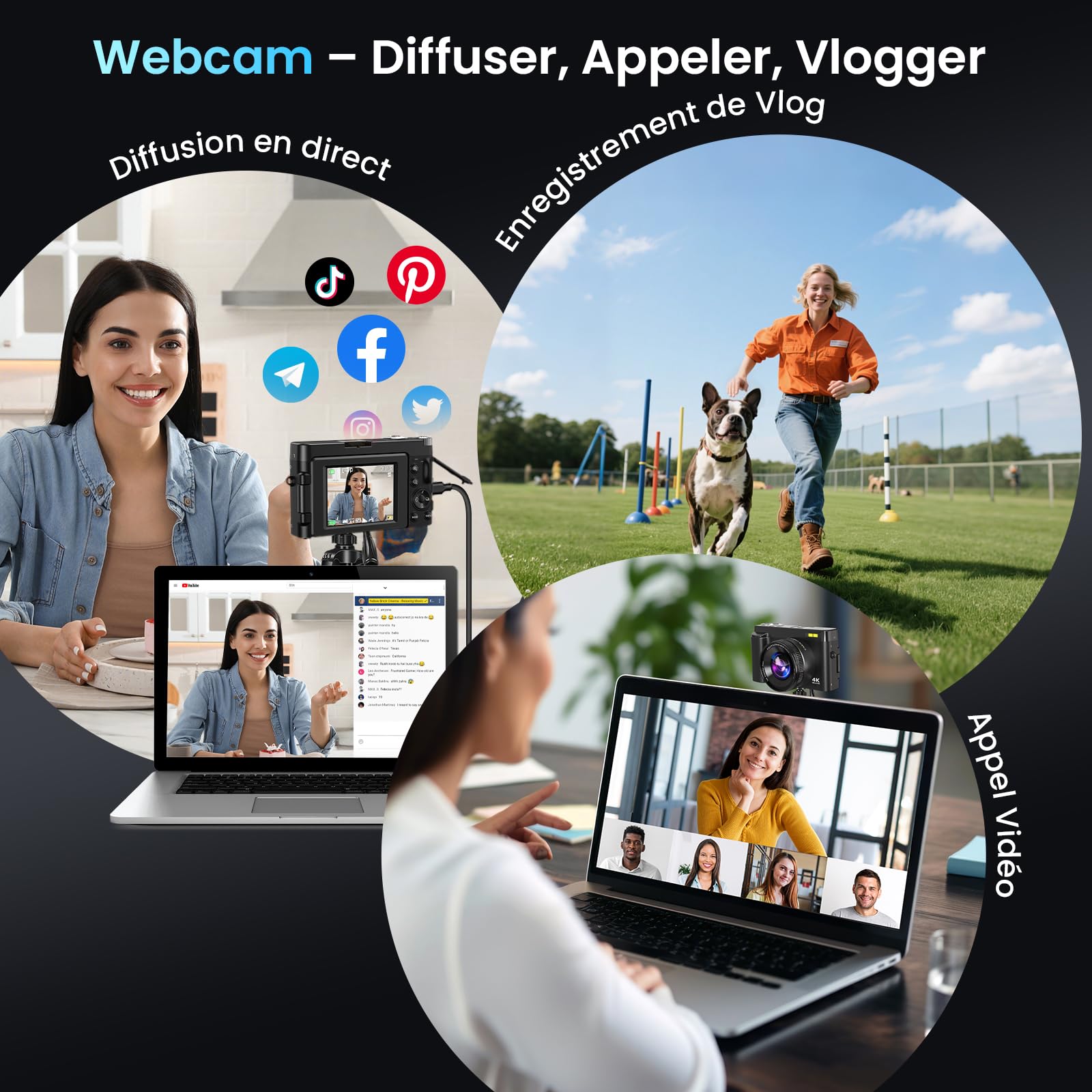 Digitalkamera 4K mit WiFi 64MP Kompakte Digitalkamera mit 3" 180° Flip-Bildschirm, 32GB Karte, 2 Akkus, 16X Digitalzoom, Autofokus, Anti-Shake, Ideal für Teens, Anfänger, Vlogging, Reisen