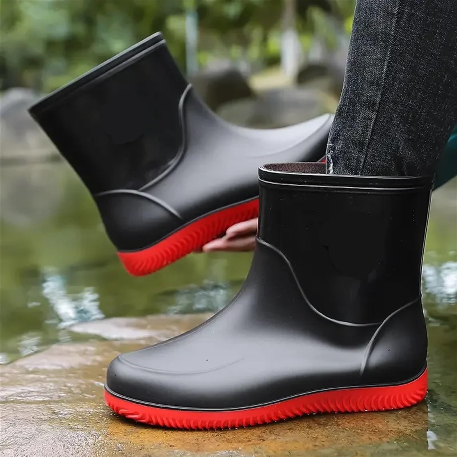 Botas de Lluvia for Hombre, Ligeras, for Senderismo, Impermeables, for Exteriores, de Goma, for el Trabajo y el Agua Botas Cortas de Hombre(Black,48)