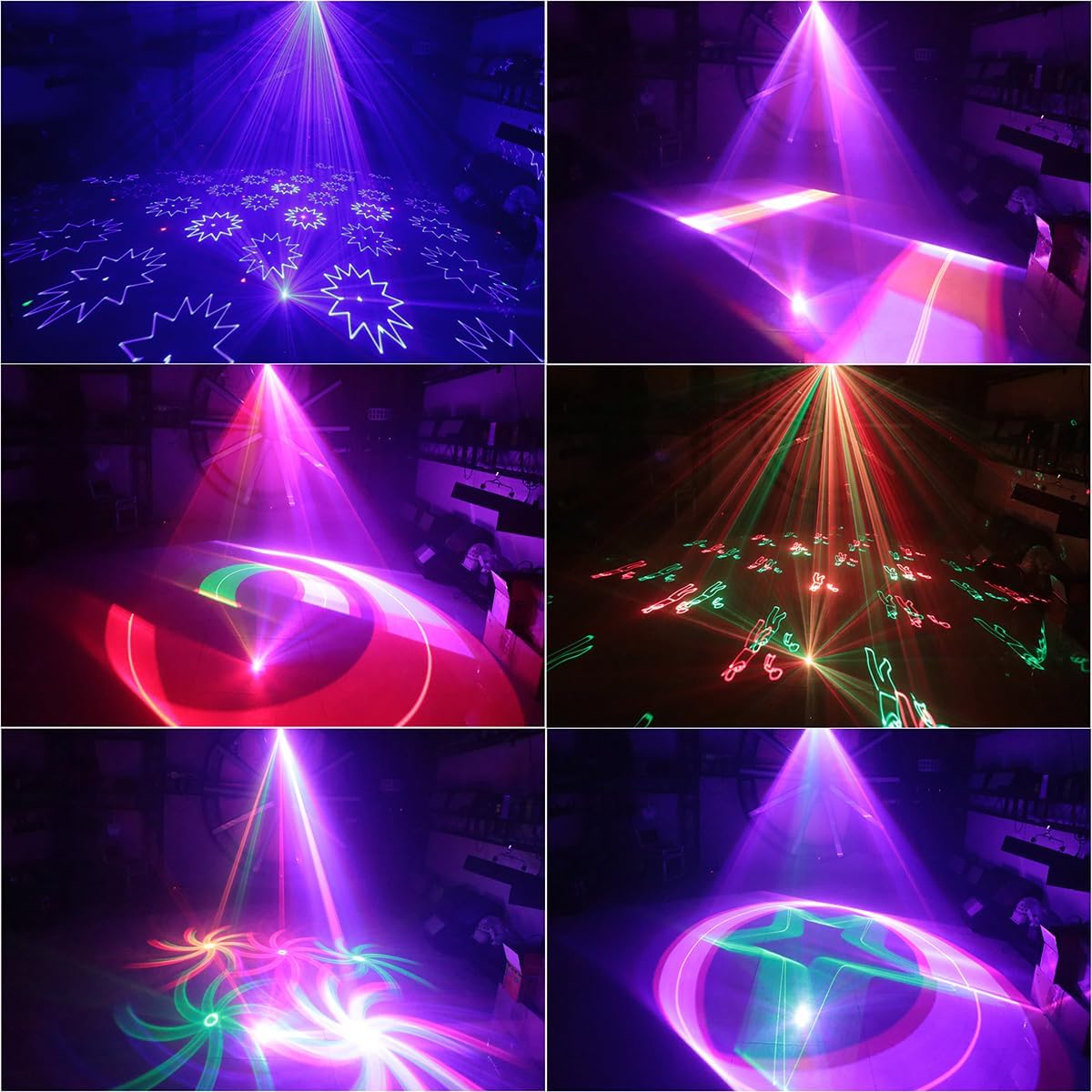 Party Lights DJ Disco Light,6 in 1 3D Animation RGB Laser Stage Lighting, DMX512 Sound Activated Beam Effect Pattern Lights for Indoor Club KTV Disco Home Birthday Christmas Halloween