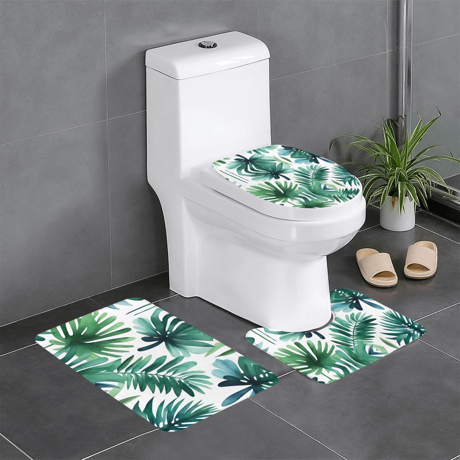Tapis de bain de luxe lot de 3 motif aquarelle tropicale finitions haut de gamme WC