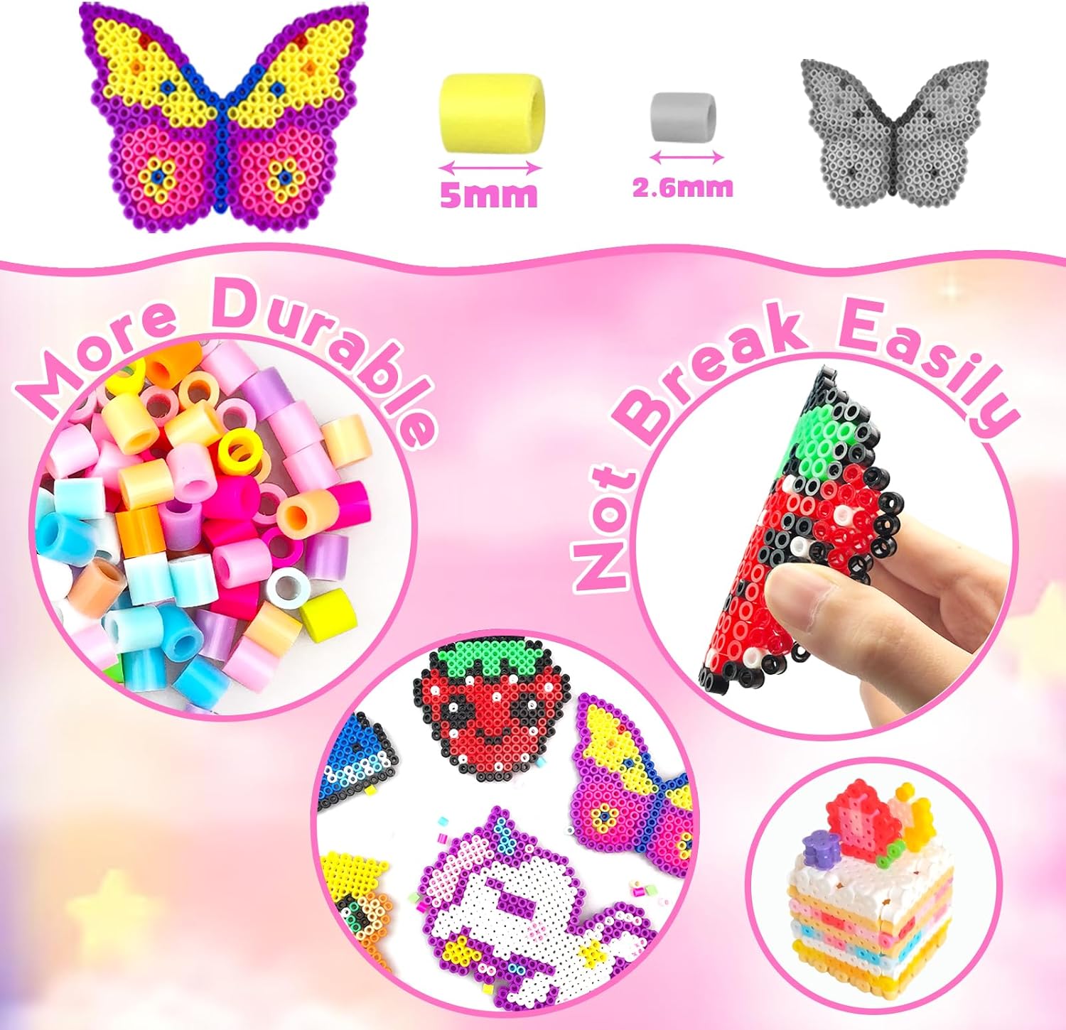 5mm Fuse Beads Kit for Kids Crafts - 48 Colors Fuse Beads Set with Pegboard,Ironing Papers and Accessories, Fuse Beads 2 Boxes,Arts and Crafts Kits for Kids, Christmas Birthday Gift for Girls & Boys - Image 4