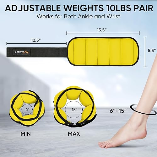 Vista 20 de APEXUP 10 libras/par de pesas de tobillo ajustables para mujeres y hombres, correas de peso modularizadas para piernas para yoga, caminar, correr