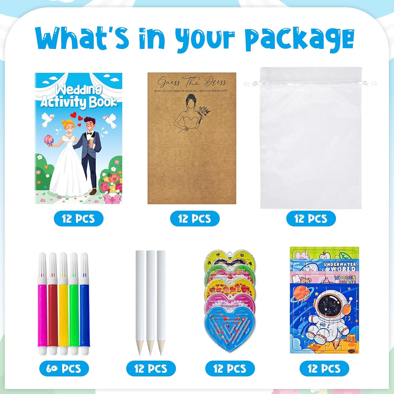 Cinrobiye Wedding Coloring Books Activity Set for Boys Girls Guess the Dress Cards Wedding Party Supplies Favors Goodie Bag Fillers Table Games Reception Activities Ideas