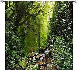 Forest Curtains W42 x L63 Inch Nature Tropical Jungle Rainforest Waterfa...