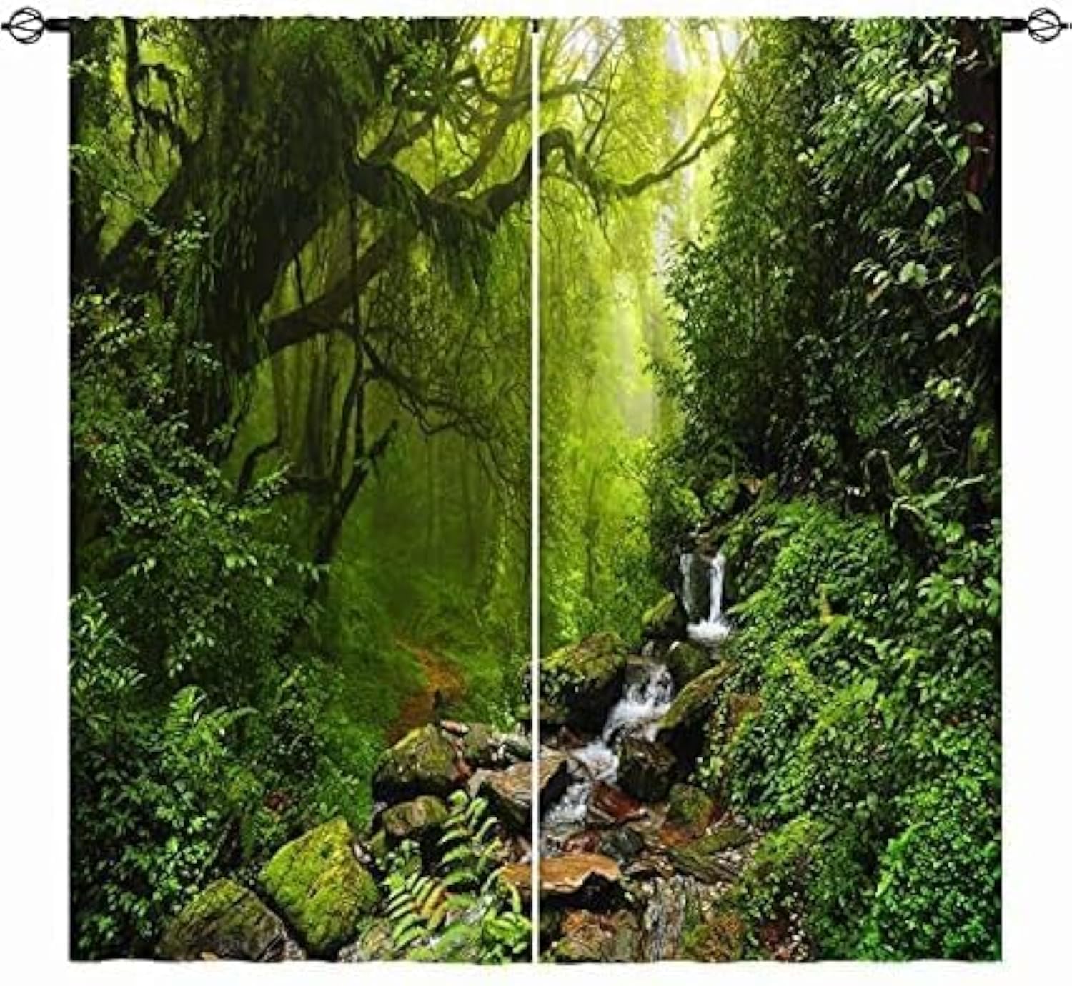 Forest Curtains W42 x L63 Inch Nature Tropical Jungle Rainforest Waterfall Green Tree Landscape Scenery Rod Pocket Print Pattern Window Drapes for Living Room Bedroom Dining Room Cafe 2 Panels