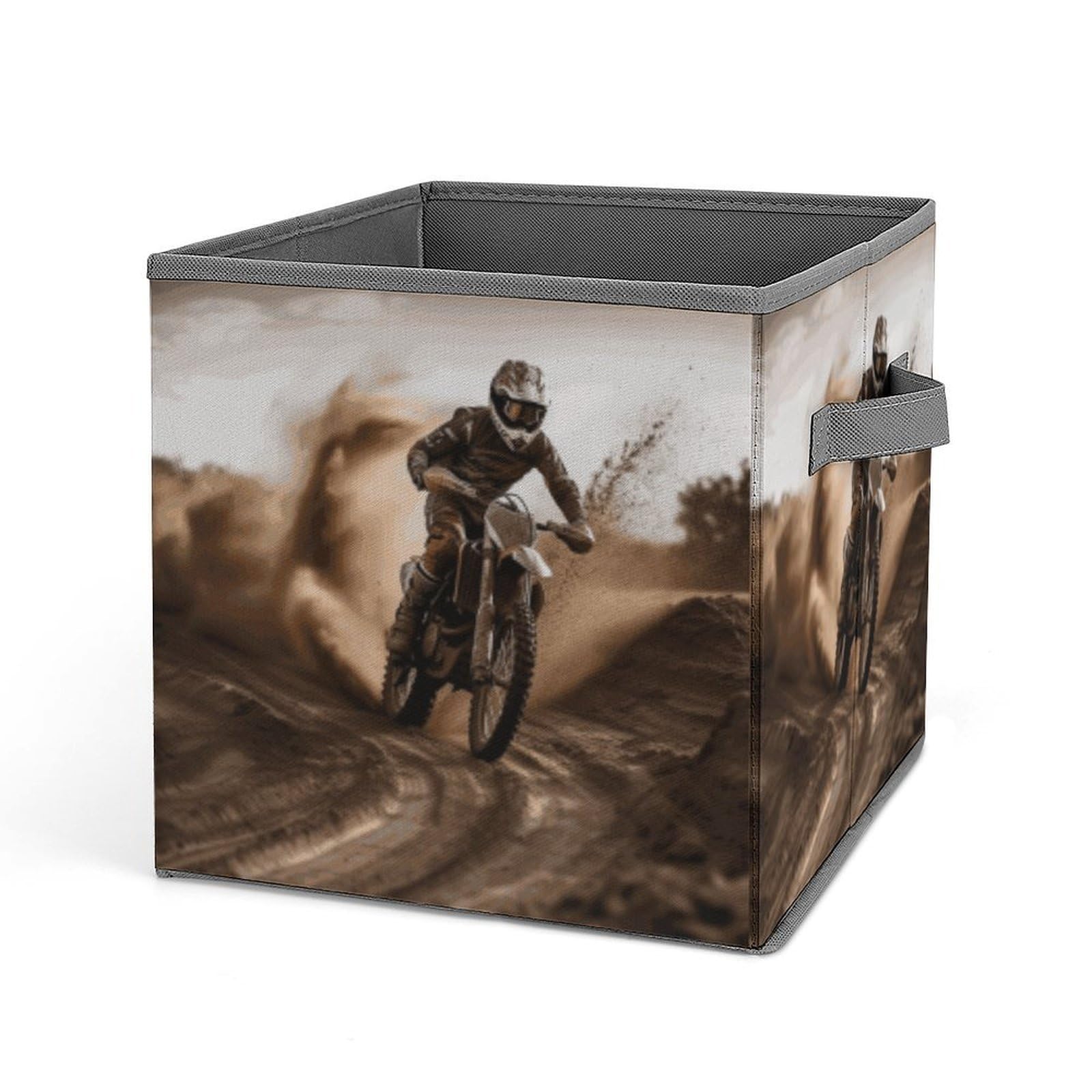 DWVTSLH Motocross Cube Storage Bins with Handle, Foldable Storage Cubes, 11 Inch Large Storage Baskets, Washable Fabric Closet Organizer for Shelves, Decorative Clothes Storage Boxes