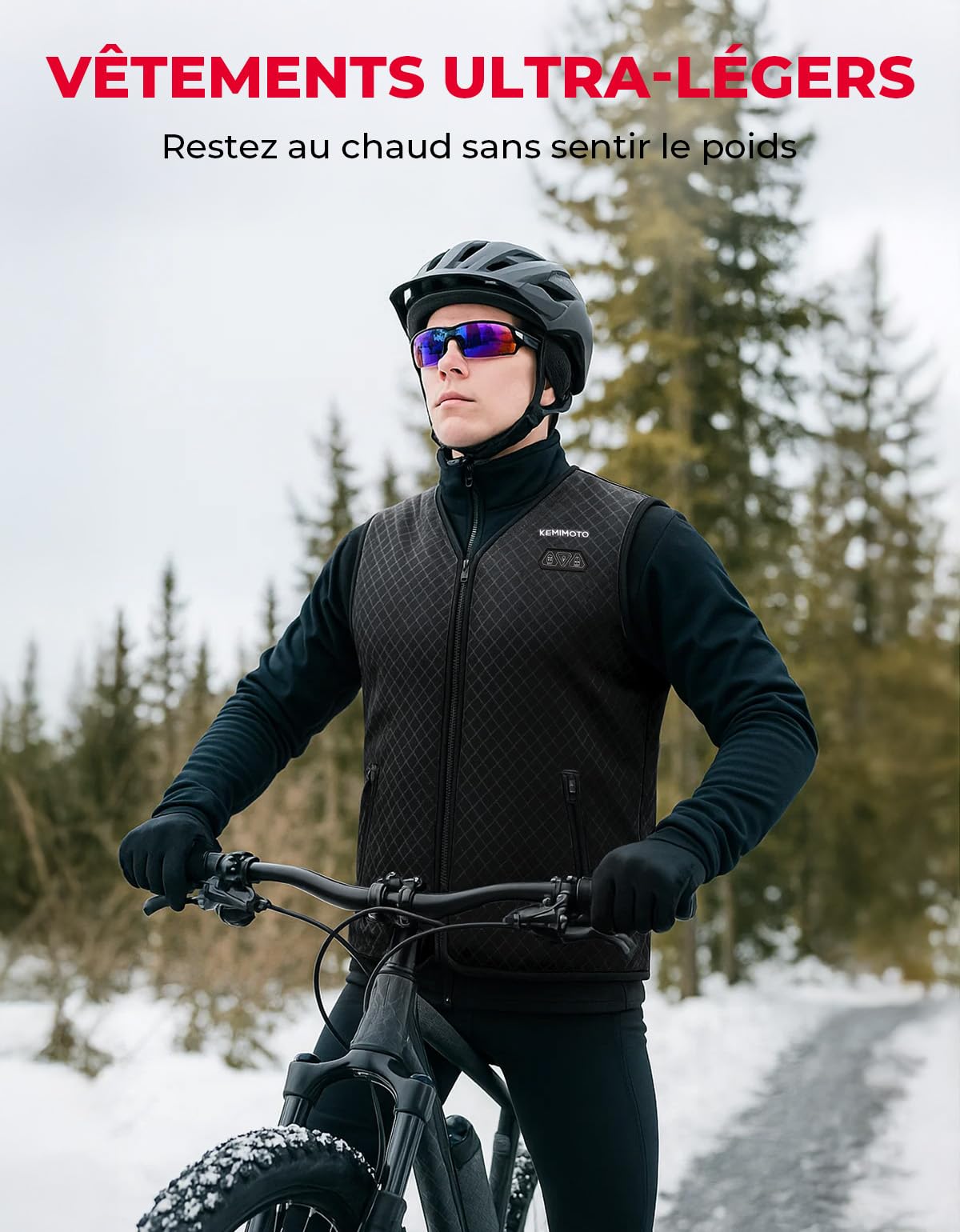 KEMIMOTO Gilet Chauffant Homme, 6 Zones de Chaleur et 3 Niveaux de Chauffage, Tissu de Plongée et Doublure en Velours Cristal pour Ski Pêche et Moto(Sans Batterie)