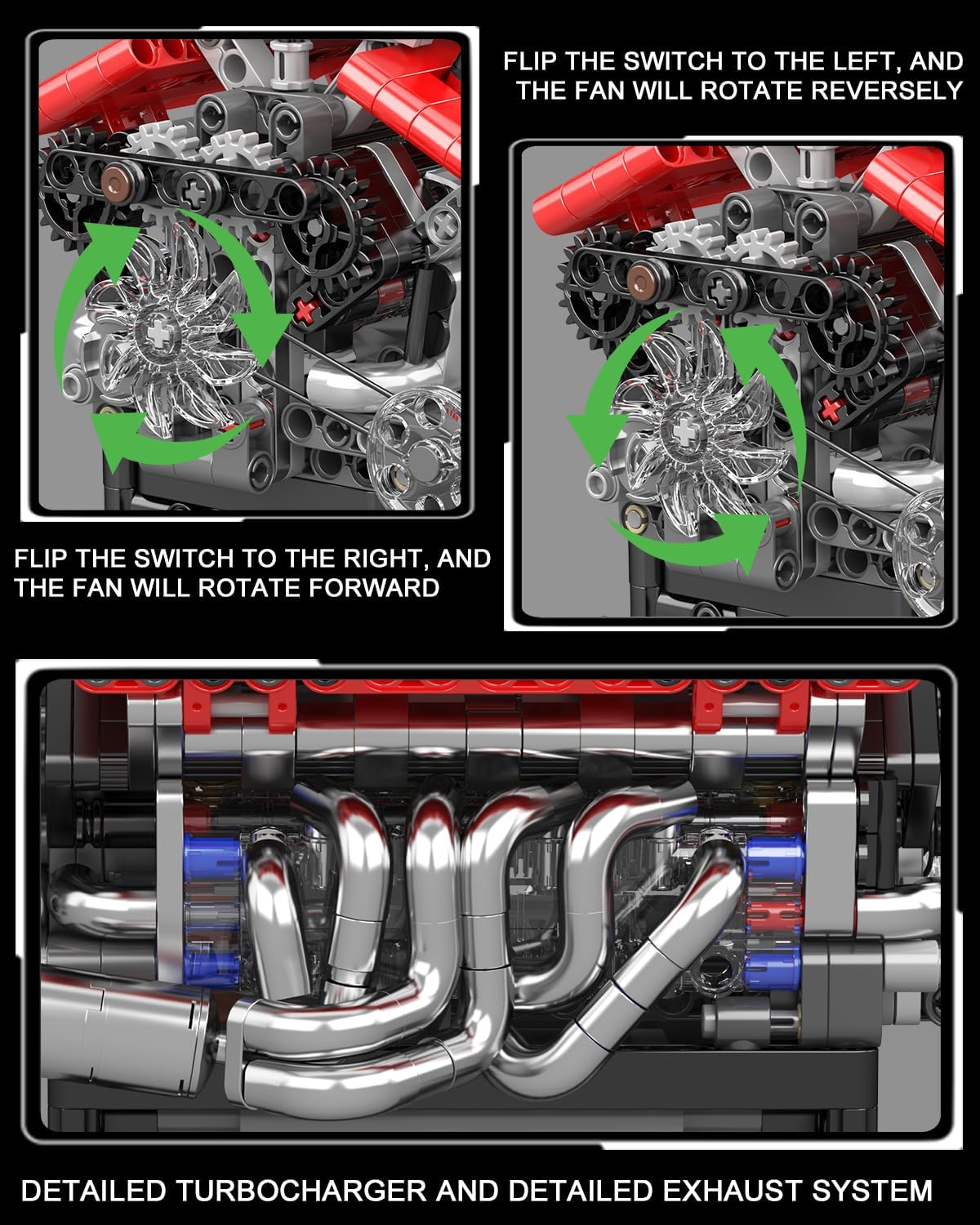 Mould King 10226 Engine Model Kit That Runs- Build Your Own STEM V12 Model Engine with Transmission, 12-Cylinder Supercar Engine kit Building Engineering Toys for Adults Collections (863+PCS)