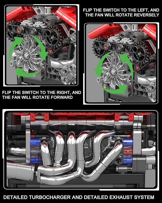 Mould King 10226 Engine Model Kit that Runs- Build Your Own STEM V12 Model Engine with Transmission, 12-Cylinder Supercar Engine kit Building Engineering Toys for Adults Collections (863+PCS)