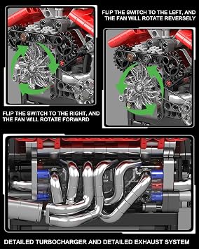 Mould King 10226 Engine Model Kit that Runs- Build Your Own STEM V12 Model Engine with Transmission, 12-Cylinder Supercar Engine kit Building Engineering Toys for Adults Collections (863+PCS)