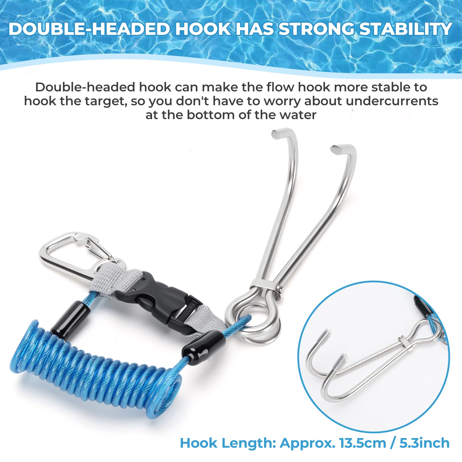 Tbest Riffhaken Tauchen Edelstahl Riffhaken Mit Spiralkabel Scuba Diving Reef Haken Edelstahl Reef Hook Tauchhaken Scuba Safety Zubehör mit Spiral Coil Lanyard Schnellverschluss