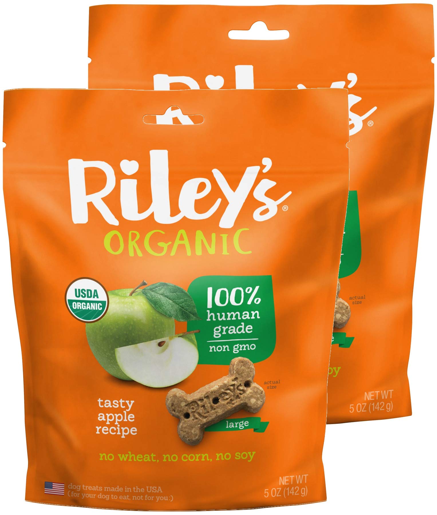 Riley's OrganicsTasty Apple Large Bone Dog Treats 2 Pack 5 oz, Orange