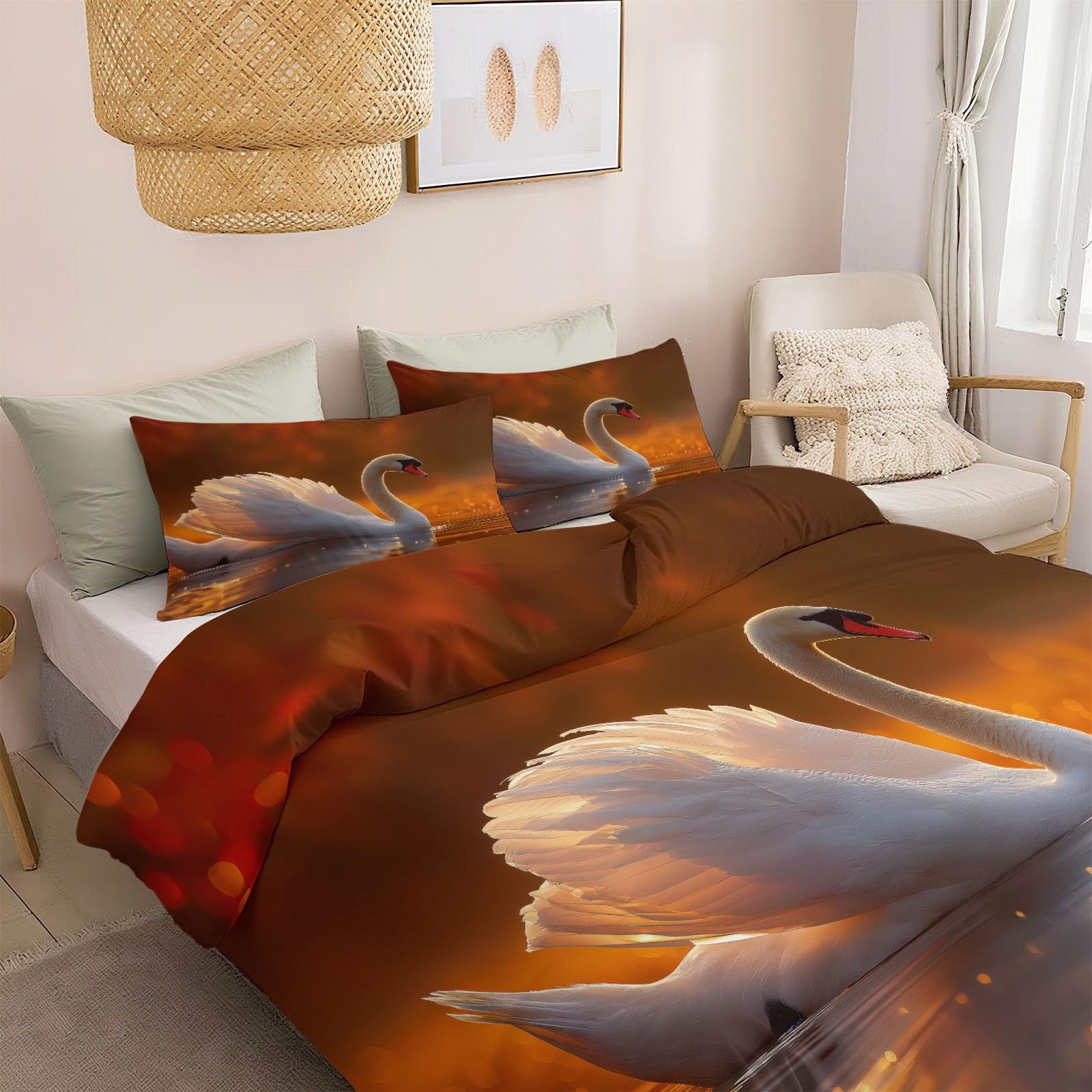 Generisch 3-częściowy komplet pościeli 135 x 200 cm, z mikrofibry, miękka, oddychająca, przyjazna dla skóry, hipoalergiczna, z 2 poszewkami na poduszkę 80 x 80 cm, kolor brązowy