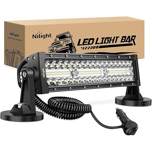 Nilight LED Light Bar 13.5 Inch Triple Row Cigarette Lighter Wiring Strong Magnetic Base Spot Flood Combo 96LEDs Fog Driving Work Roof Bumper Lights for Truck Tractor Golf Cart UTV