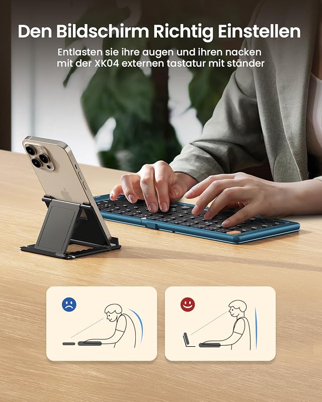 ProtoArc XK04 Összecsukható Bluetooth Billentyűzet QWERTZ Kék, Tablet és Laptop Hordtáskával