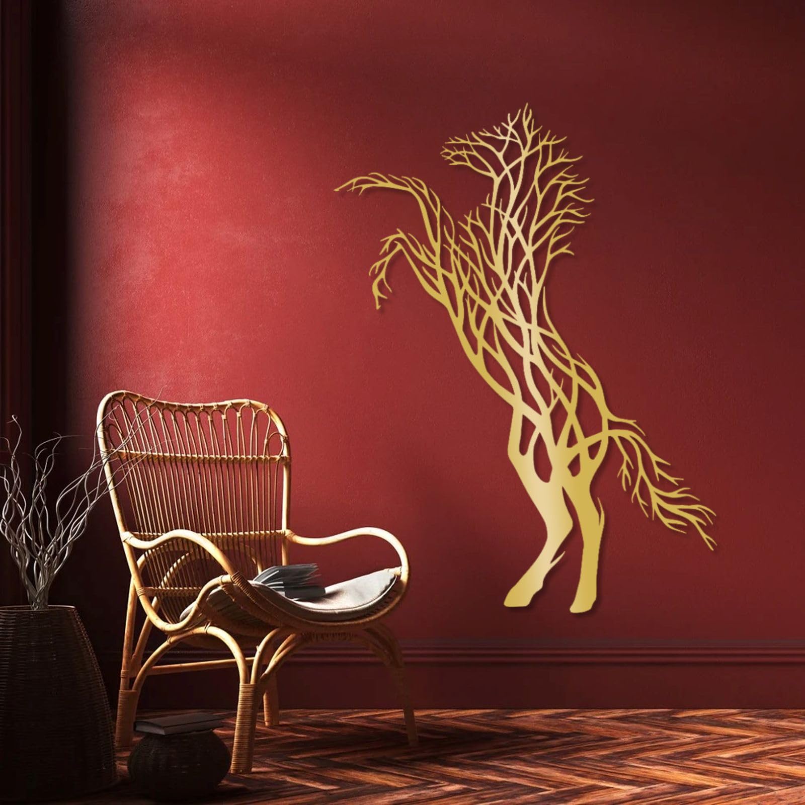 Cavallo e albero - Decorazione da parete in metallo, stile moderno