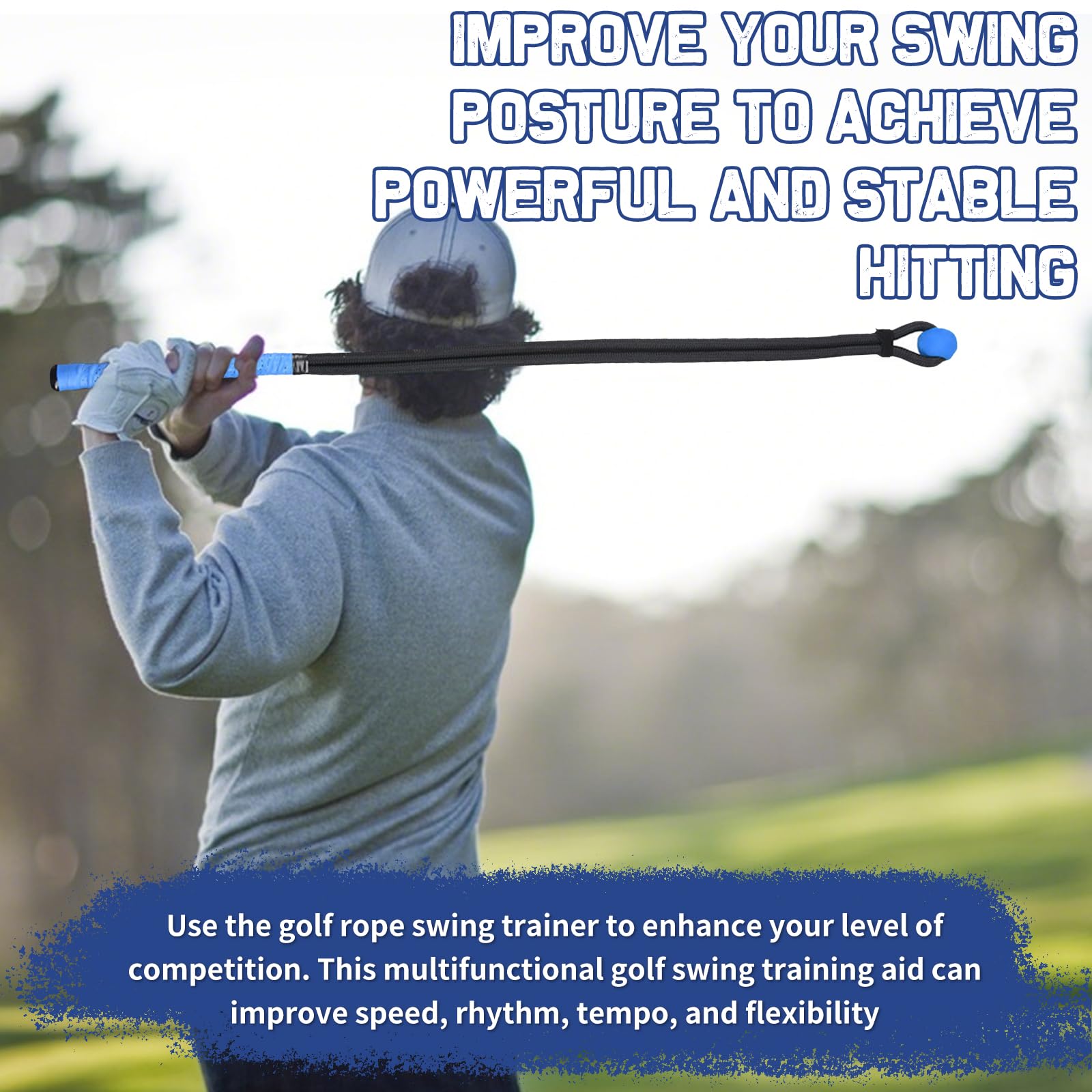 Preshwous Golf Rope Swing Trainer, Professional Golf Swing Rope Training Aid for Improving Speed, Tempo, Rhythm, Flexibility, and Strength for Golfers of All Skill Levels, Improve Swing Performance