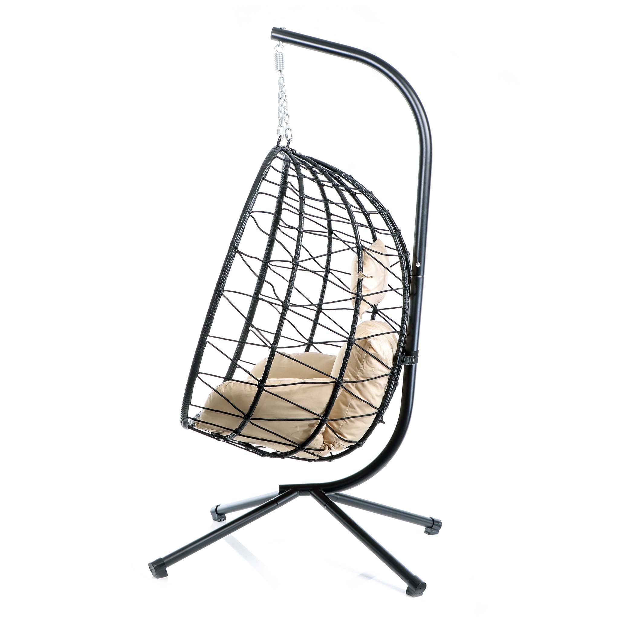 Wiltec Sillón Colgante de Interior Exterior Silla Canasta hasta 130kg Columpio con armazón y Cojines