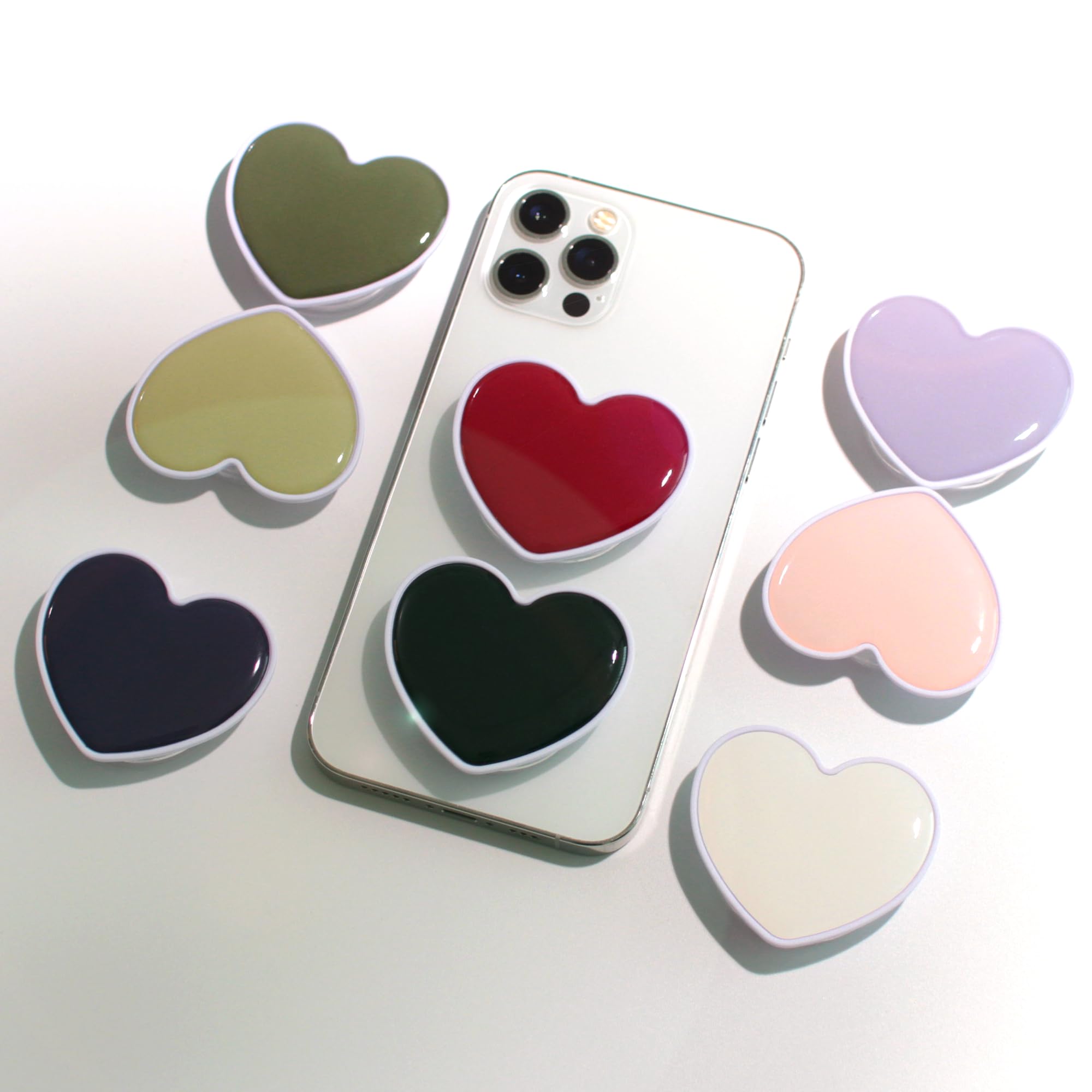 OnTheGrip Cute Solid Macaron Color Heart Shape Collapsible Mobile Phone Grip Stand Holder for Smartphone Tablet Cell Phone Accessory (Black)