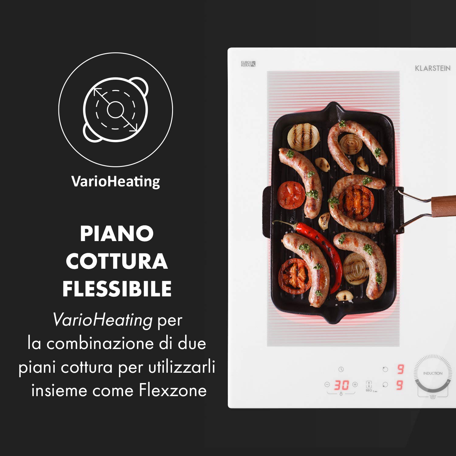 Klarstein Piastra Induzione 4 Fuochi, Piano Cottura 7000W, Integrata con Controllo Touch, Fornello Professionale