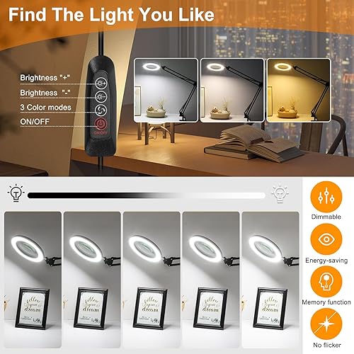 Miniatura 3 de Lupa grande de 10 veces con luz, lupa iluminada con soporte de cristal real de 5 pulgadas, 3 modos de color, lámpara de escritorio con lupa LED