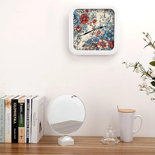 Miniatura 4 de 10" Square Modern Wall Clock,Beautiful Floral Pattern Print Kitchen Clocks Wall Battery Operated,Silent Non Ticking Unique Funny Cute Wall Clock for