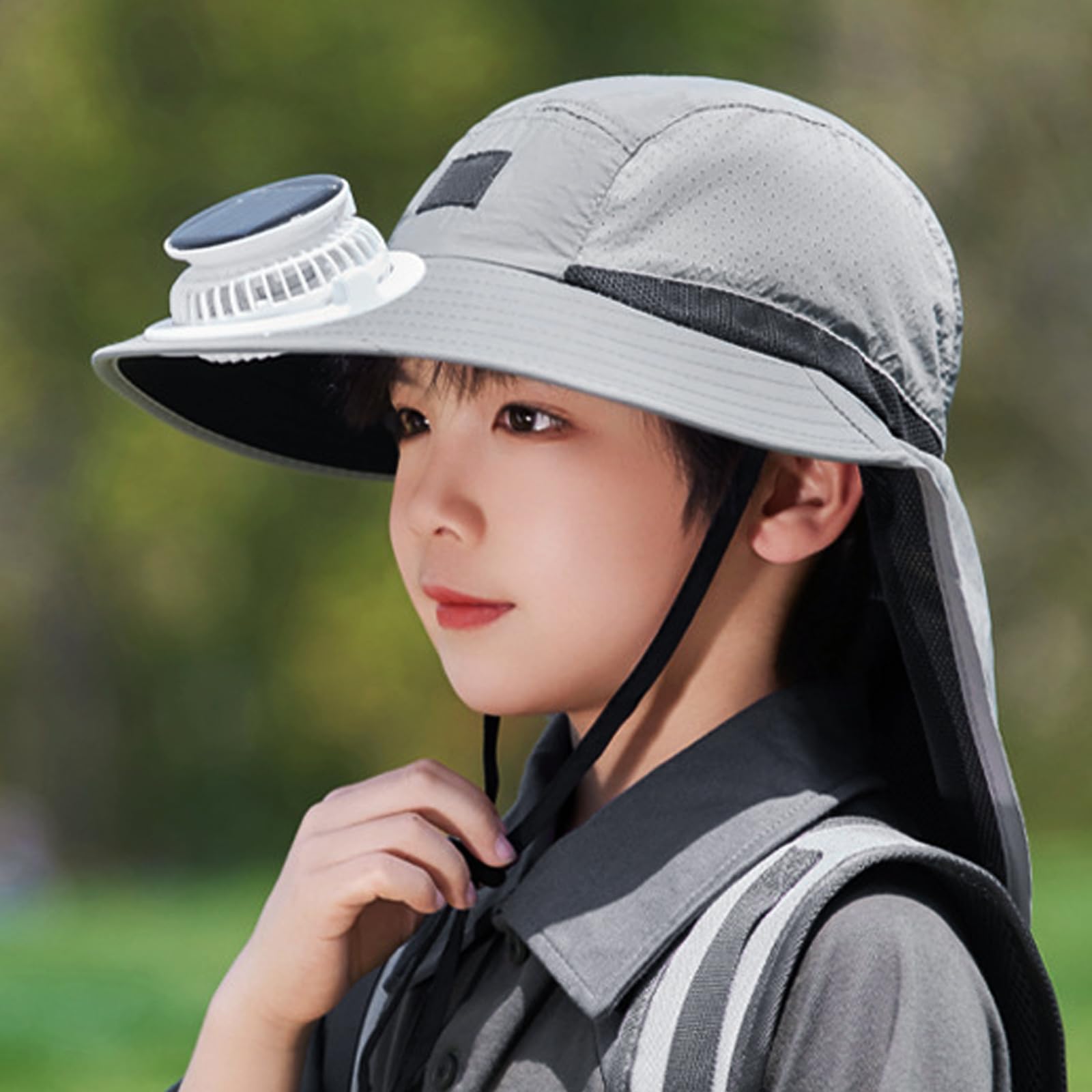 OhMill Chapeau à Ventilateur Solaire pour Enfants Été, à 3 Vitesses, Casquette de Soliel à Large Bord Réglable, Capeline de Pêcheur Respirante pour en Plein Air Plage Pêche Randonnée 8-15 Ans