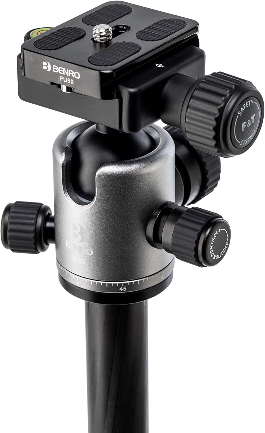Close-up of the Benro Tripster ball head with control knobs visible.