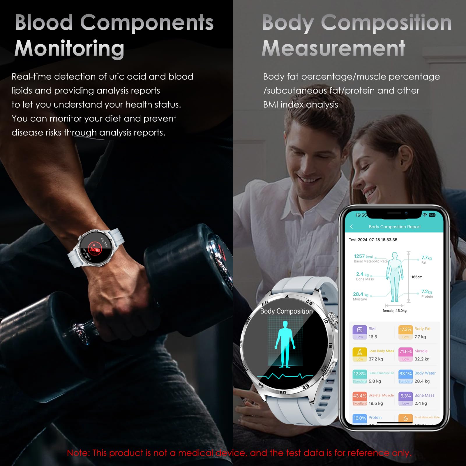 Smartwatch con ECG/𝐆li𝐜𝐞m𝐢𝐚/Pressione Sanguigna/HRV/Acido Urico, 1,41 Orologio Salutare con 24H SpO2/BMI/Temperatura/Cardiofrequenzimetro/Sonno, 150+ Sport, Notifiche Messaggi, Pulsante SOS
