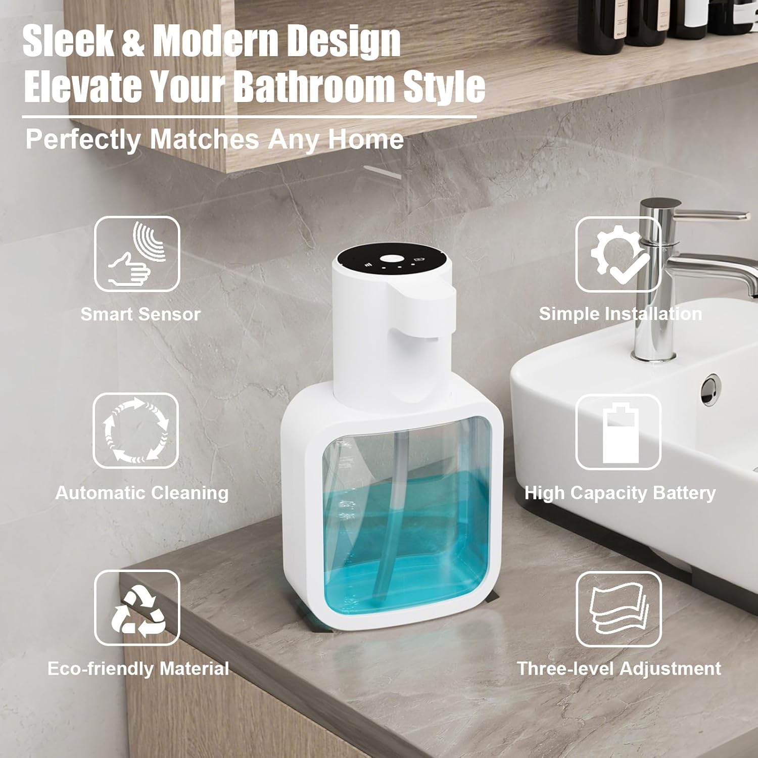 Electric Automatic Foaming Soap Dispenser 17oz/500ml, Touchless Hand & Dish Soap Dispenser with 4 Adjustable Levels - for Kitchen & Bathroom - White - Image 3