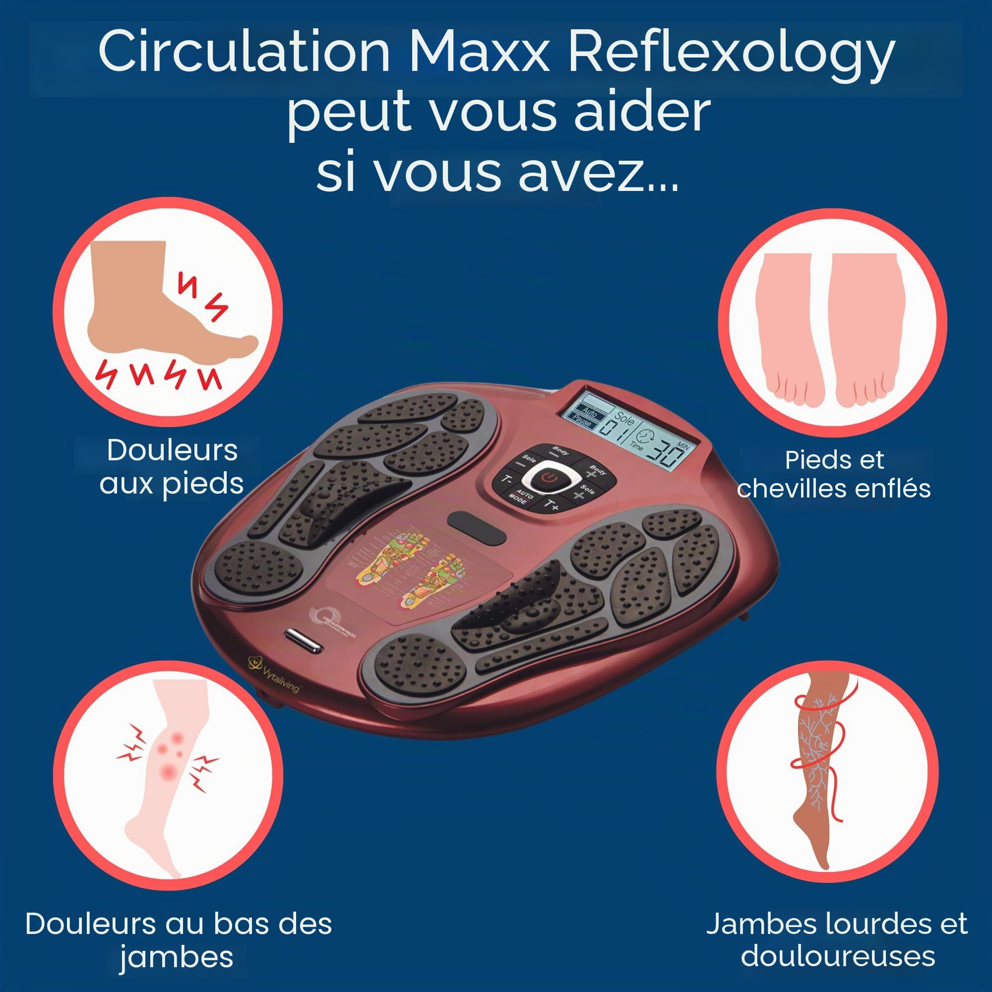 Circulation Maxx Réflexologie Reviver (rouge) Améliore la circulation, réduit les gonflements, technologie EMS et réduit la rétention d'eau