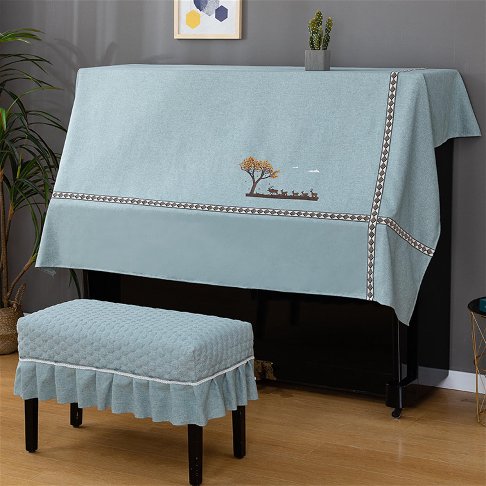 SUNMME Piano Dust Cover Cloth With Stool Universal Upright Protective Half Print Decorative For Piano/e/single (d Double Stool)