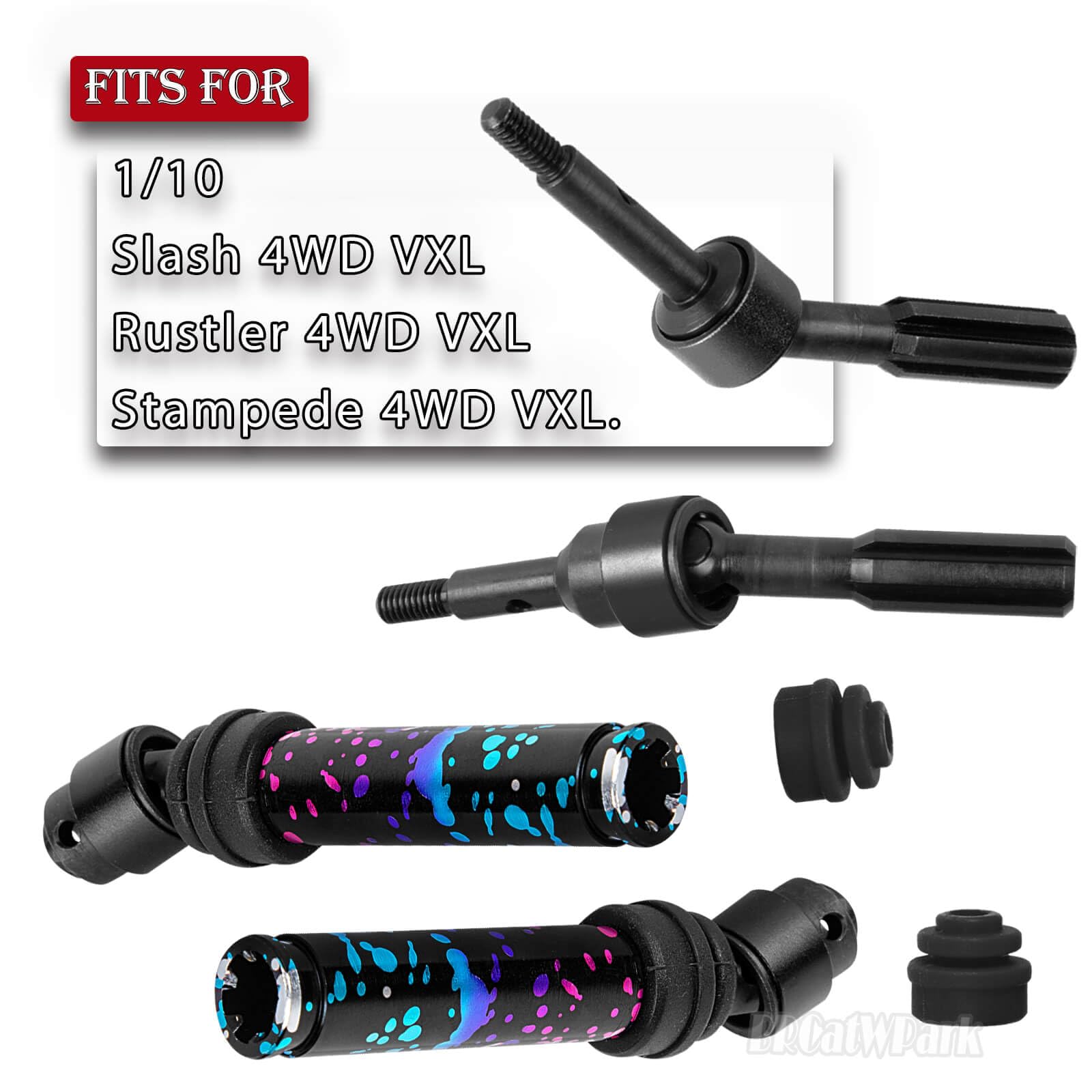 BRCatWPark Drive Shaft Axles Upgrades Part for 1/10 Slash VXL 4X4 4WD Rustler VXL 4X4 4WD Stampede VXL 4X4 4WD,RC Steel #45 Front & Rear 4Pcs Driveshafts CVD w/Hex Hops Up,Colour