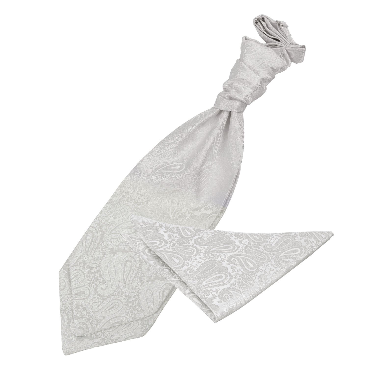 Dqt Men's Ivory Paisley Floral Jacquard Pre-Tied Scrunchie Cravat & Pocket Square Set (2Pc) – Wedding, Business & Formal