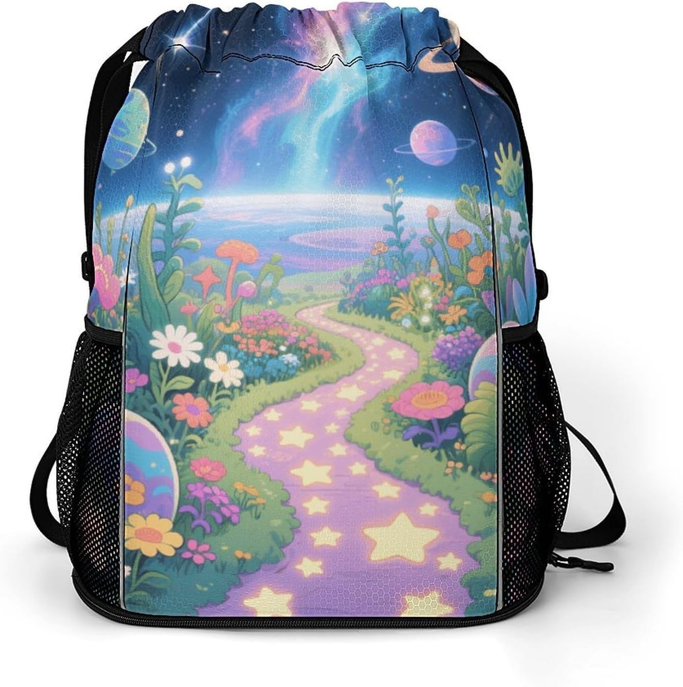 Small Gym Bag Star Garden Printed Drawstring Gym Bag for Men Lightweight Waterproof Drawstring Backpack for Women with Shoe Compartment for Travel Tourism Work And Fitness