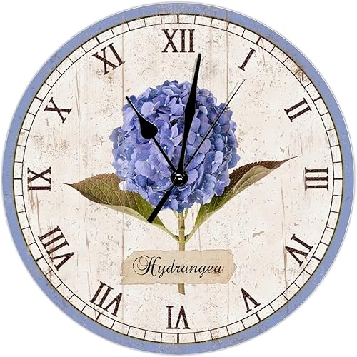Miniatura 10 de Reloj de pared con diseño de flores de acuarela, hortensia, diseño de mariposas, jardín, de 15 pulgadas, funciona con pilas, decoración de pared