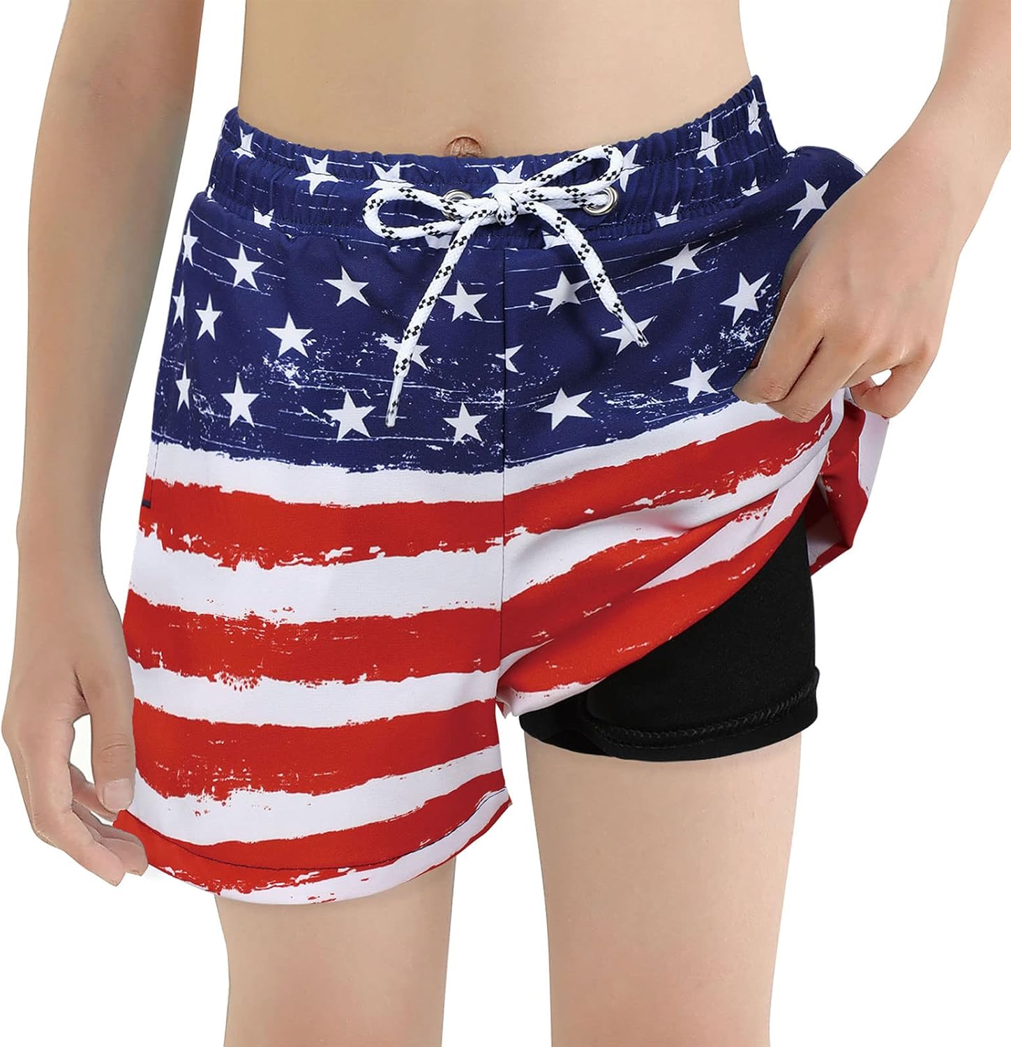 American Trends Boys Swim Trunks with Boxer Brief Liner Swim Shorts Boys Compression Liner Youth Anti Swim Trunks