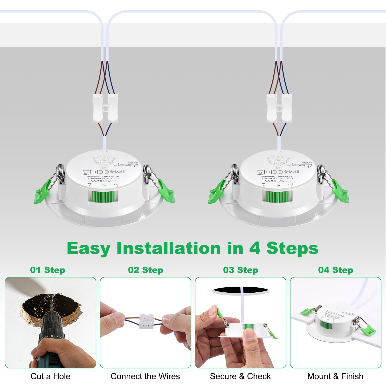 LED Einbauleuchten, 7W Dimmbar LED Spots 230V Deckenstrahler mit 68–78 mm Einbaudurchmesser, Warmweiß 3000K Neutralweiß 4000K Kaltweiß 6500K für Küche und Badezimmer, 20er Set | 68–78 mm Einbaudurchmesser, Warmweiß 3000K, Neutralweiß 4000K, Kaltweiß 6500K
