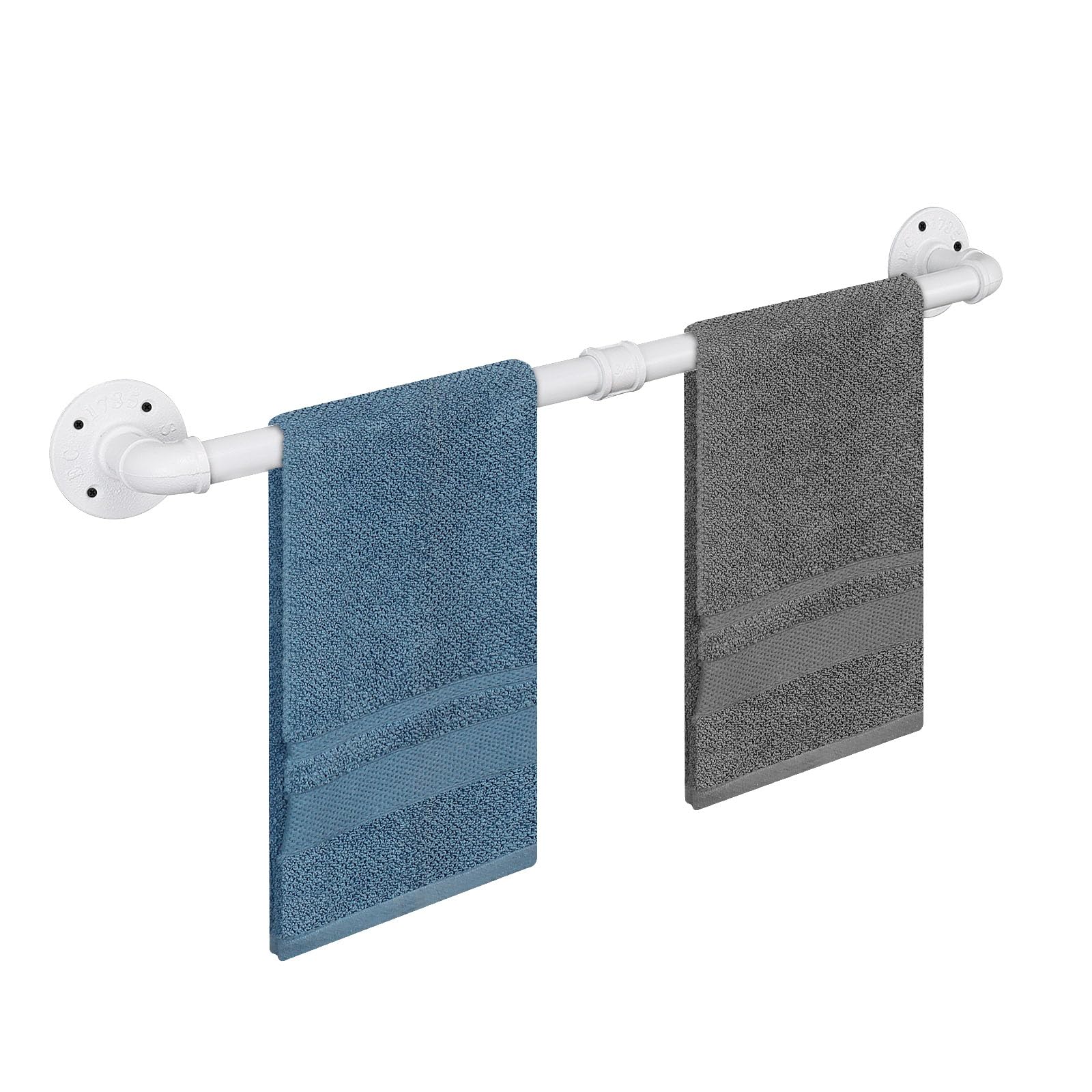 Jeasor Industrial Pipe Towel Rack Towel Bar, Heavy Duty Wall Mounted Rustic Farmhouse Bath Towel Holder for Bathroom (White, 24 inch)