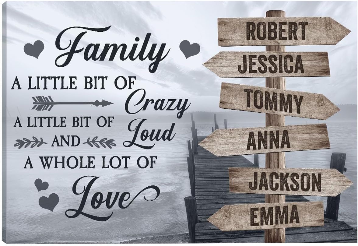 Customizeaf Personalized Family Canvas, Family A Little Bit of Crazy A Little Bit Of Loud And A Whole Lot Of Love, Happy Mothers Day Gift From Son, Daughter, Mum Gift From Kids (CA113)