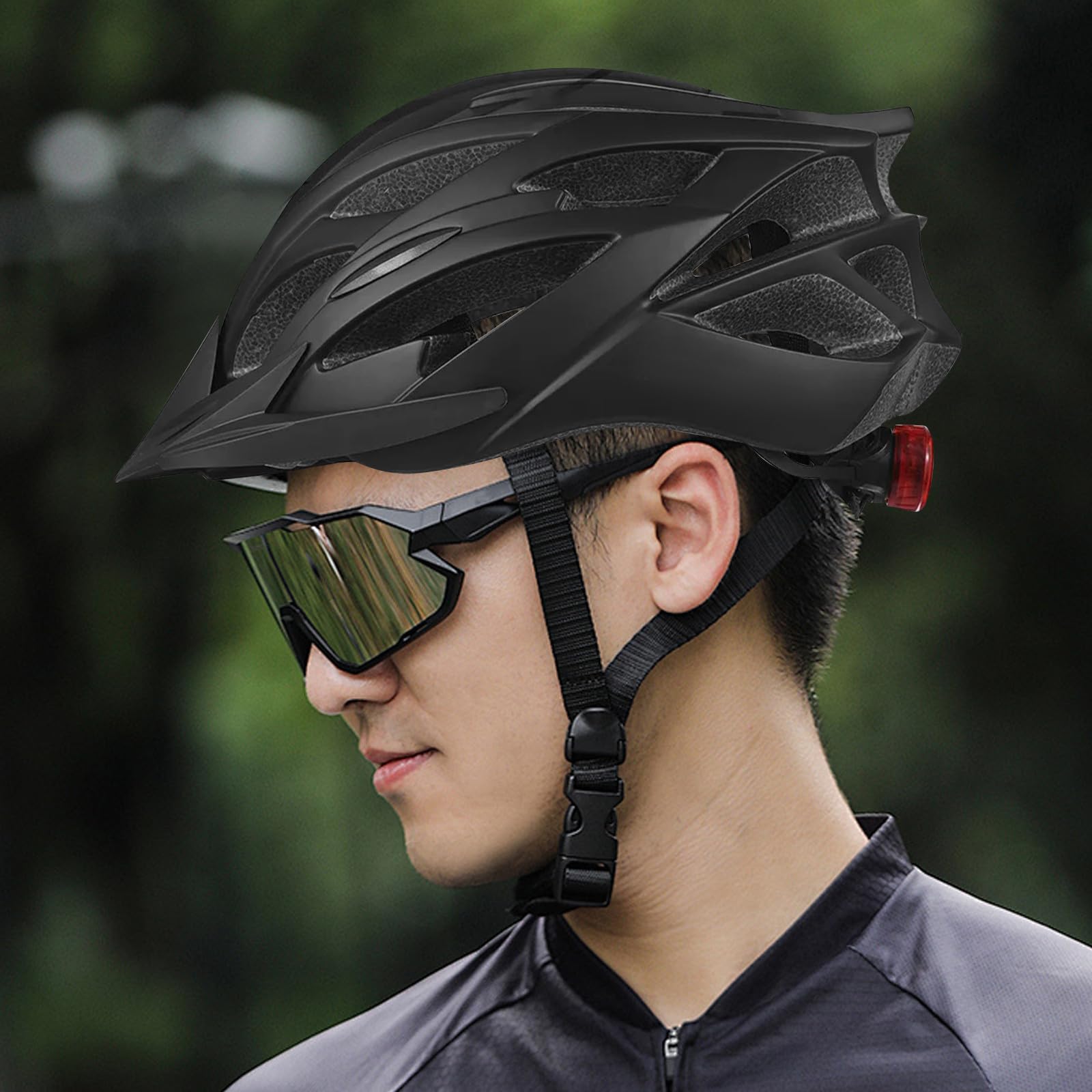 Casco de Bicicleta para Adultos con Luz Led, Negro, Policarbonato