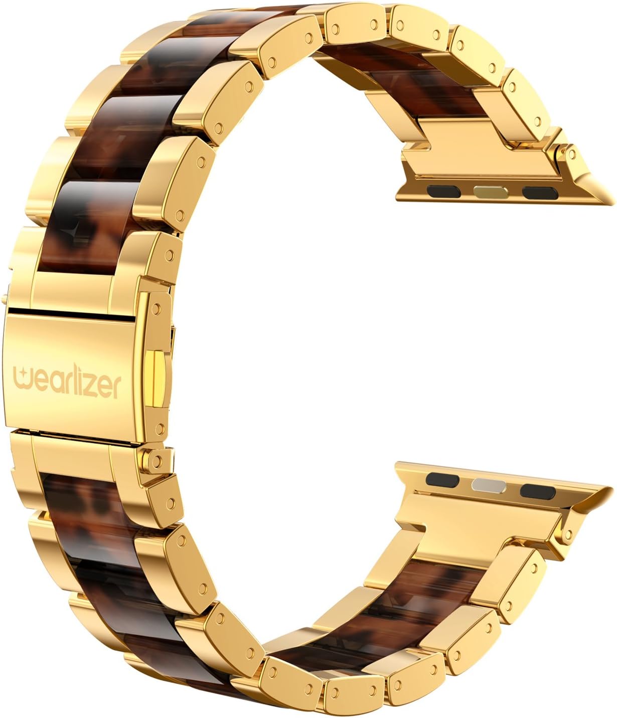 Wearlizer Tortoise Resin Compatible with Apple Watch Bands 38/40/41/42mm Womens, Wristbands Gold Stainless Steel Replacement Classic Strap Metal iWatch Series 11 10 9 8 7 6 5 4 3 SE/Ultra 3 2 1