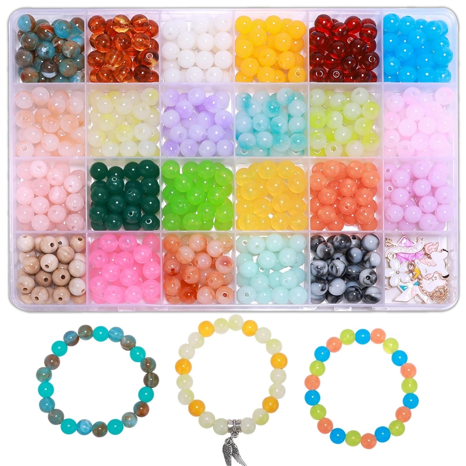 Bryske 2 Boxes 8mm Round Beads Bracelet Making Kit, Marble Turquoise Starfish for Women