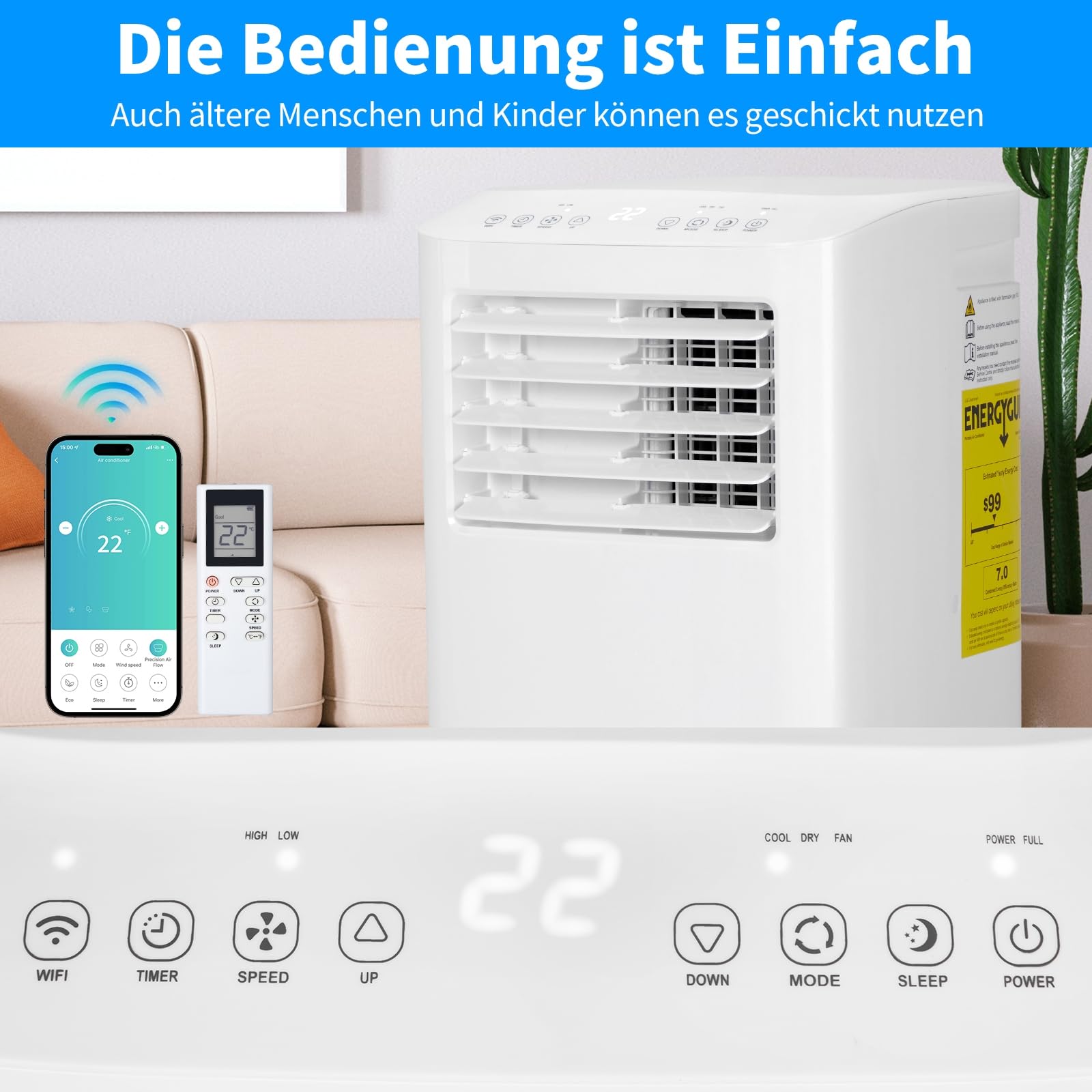 LEADZM Mobile Klimagerät klimaanlage,10000 BTU 1120W, Raumgröße bis 32㎡,Air Conditioner mit Abluftschlauch,Kühlen,Ventilieren,Entfeuchten