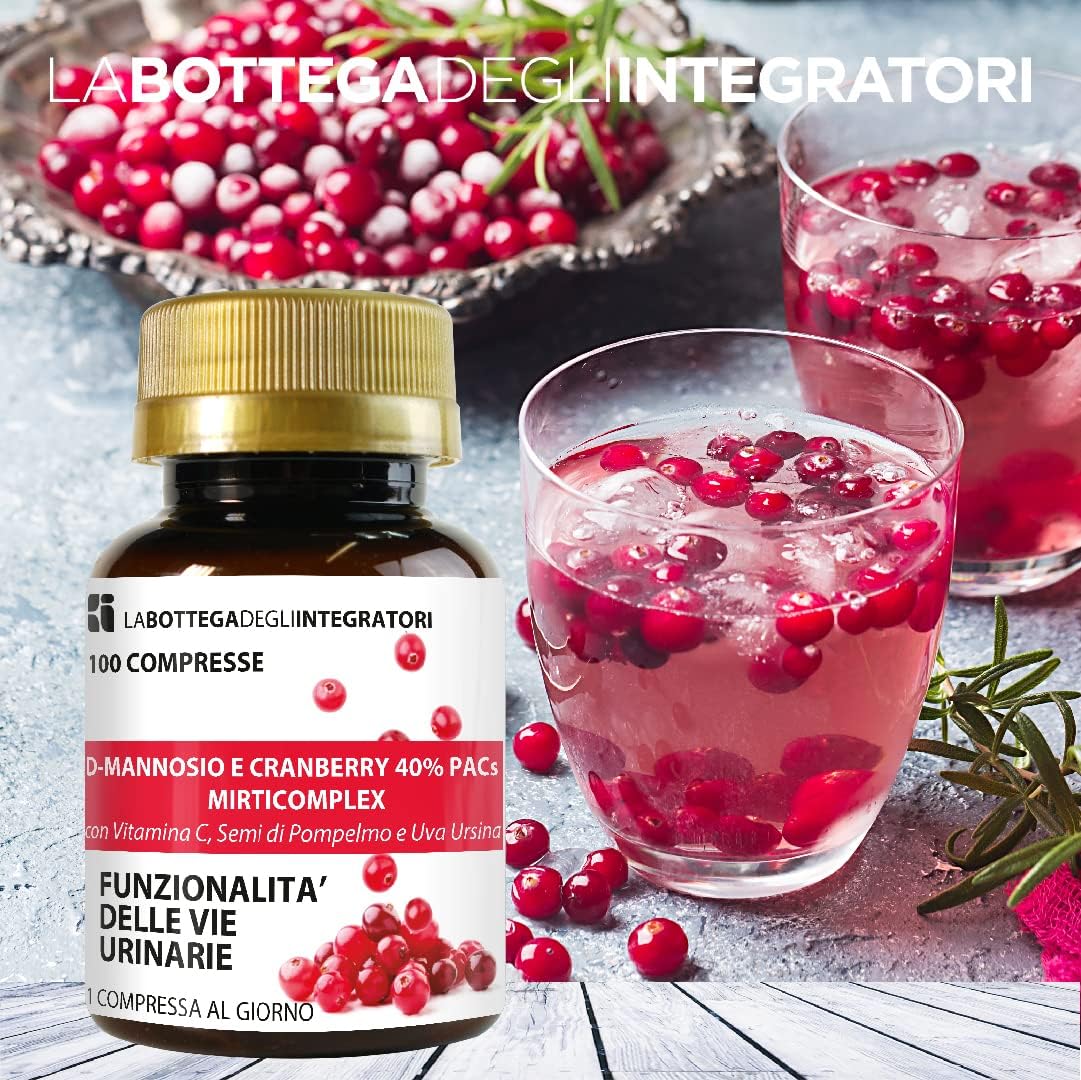 D - Mannosio e Cranberry 40% PAC Mirti Complex con Semi di Pompelmo, Uva Ursina e Vitamina C |1000 compresse 1 al dì | Mirtillo Rosso ad Alto Dosaggio
