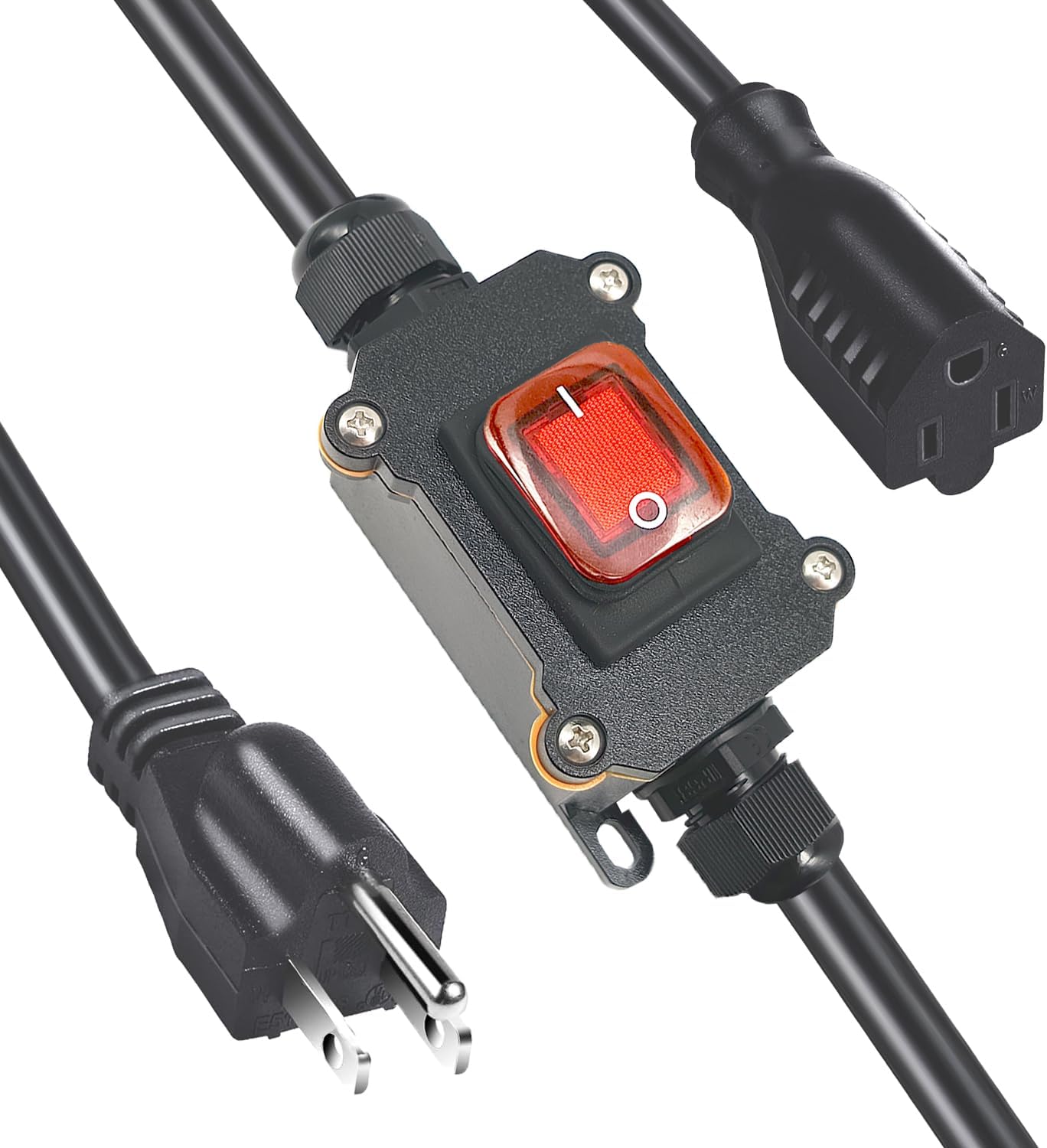 4.9-Feet Extension Cord with Waterproof On-Off Switch,AC 20A-125V,16A-250V with 14AWG 3Pin Outlets Plugs Power Red Led Outdoor On-Off Switch Cord Heavy Duty Inline