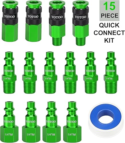Miniatura 9 de YOTOO Juego de enchufes de aire industriales tipo IM de 12 piezas con roscas macho NPT de 14 pulgadas, accesorios de aire de aluminio resistentes,