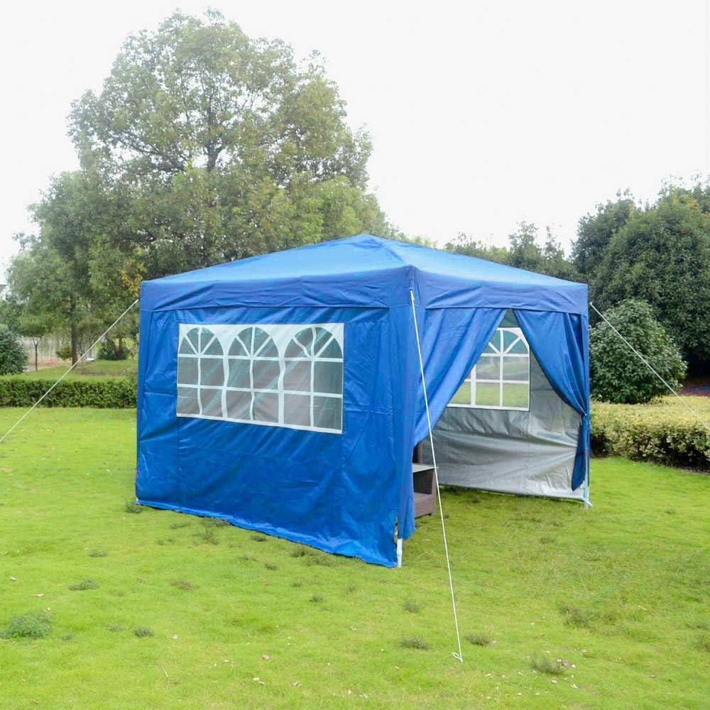 Leisurelife 10x10 Pop Up Canopy Tent with Sidewalls Blue Outdoor - Portable Adjustable Instant Gazebo Party Tent, Carrying Bag